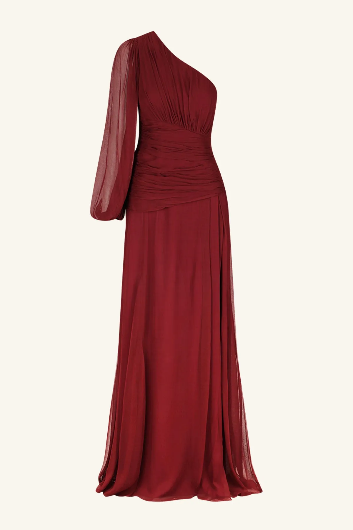 CLAUDE ONE SHOULDER SIDE SPLIT MAXI DRESS - SANGRIA