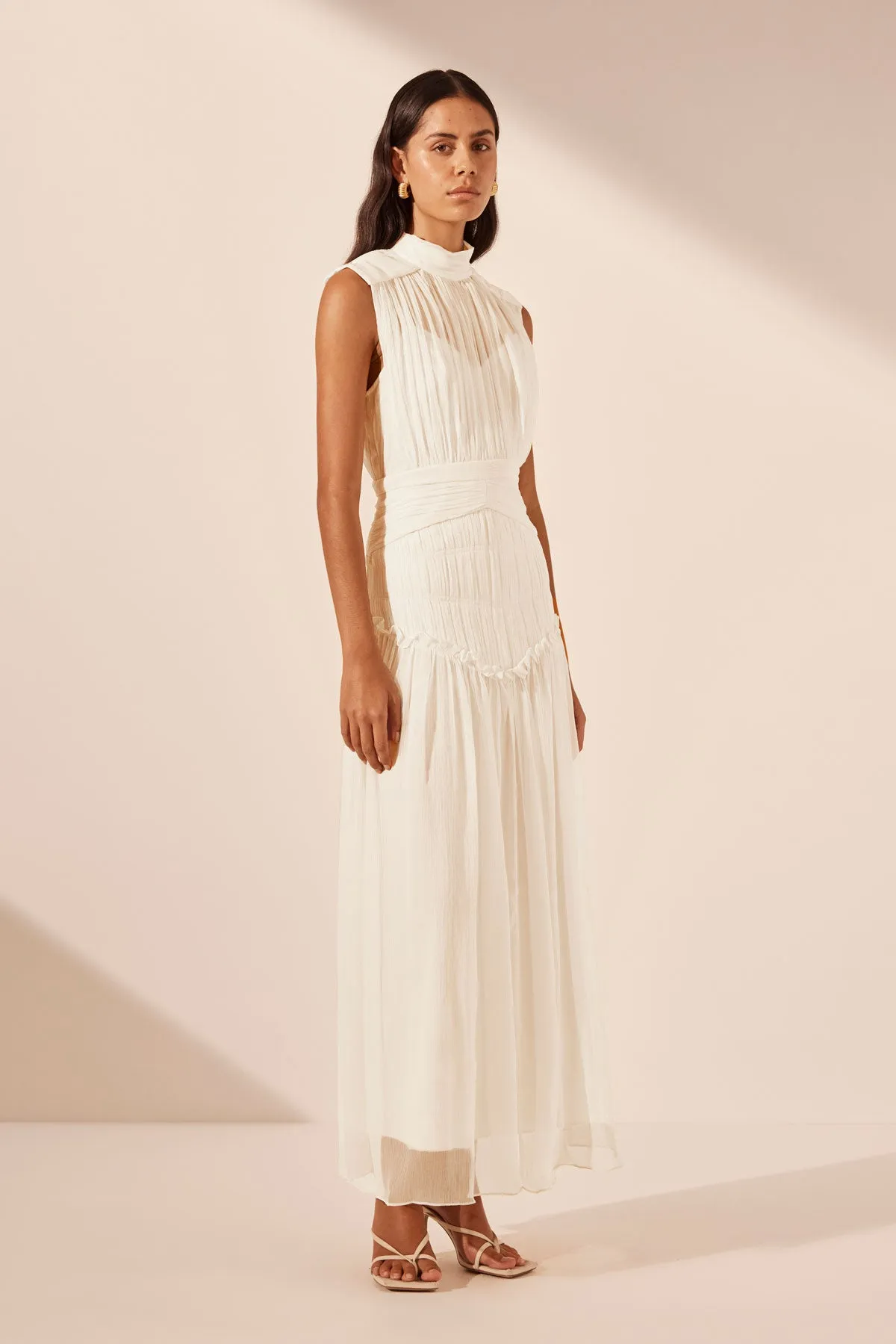 CLEMENCE HIGH NECK MAXI DRESS - IVORY