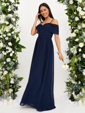 Cold Shoulder Maxi Chiffon Dress / Navy