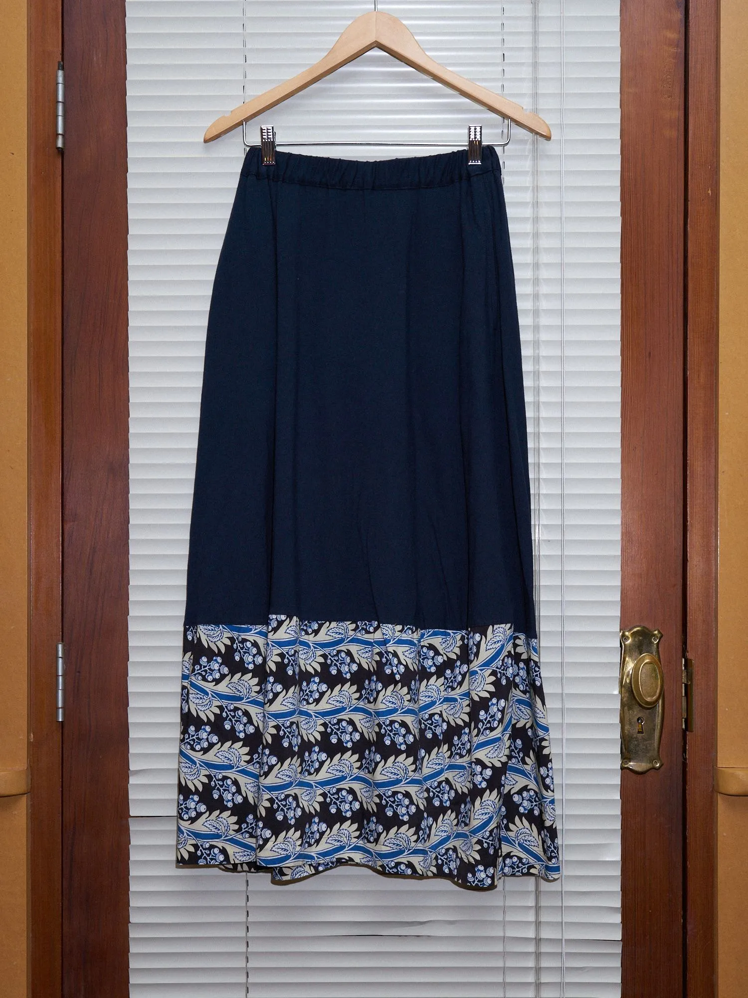 Comme des Garcons 1992 navy cotton jersey floral pattern hem panel skirt - sz M