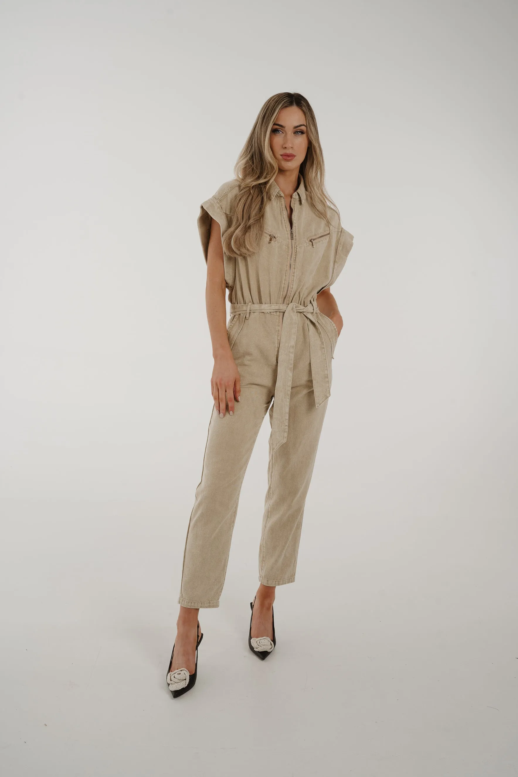 Cora Short Sleeve Jumpsuit In Neutral