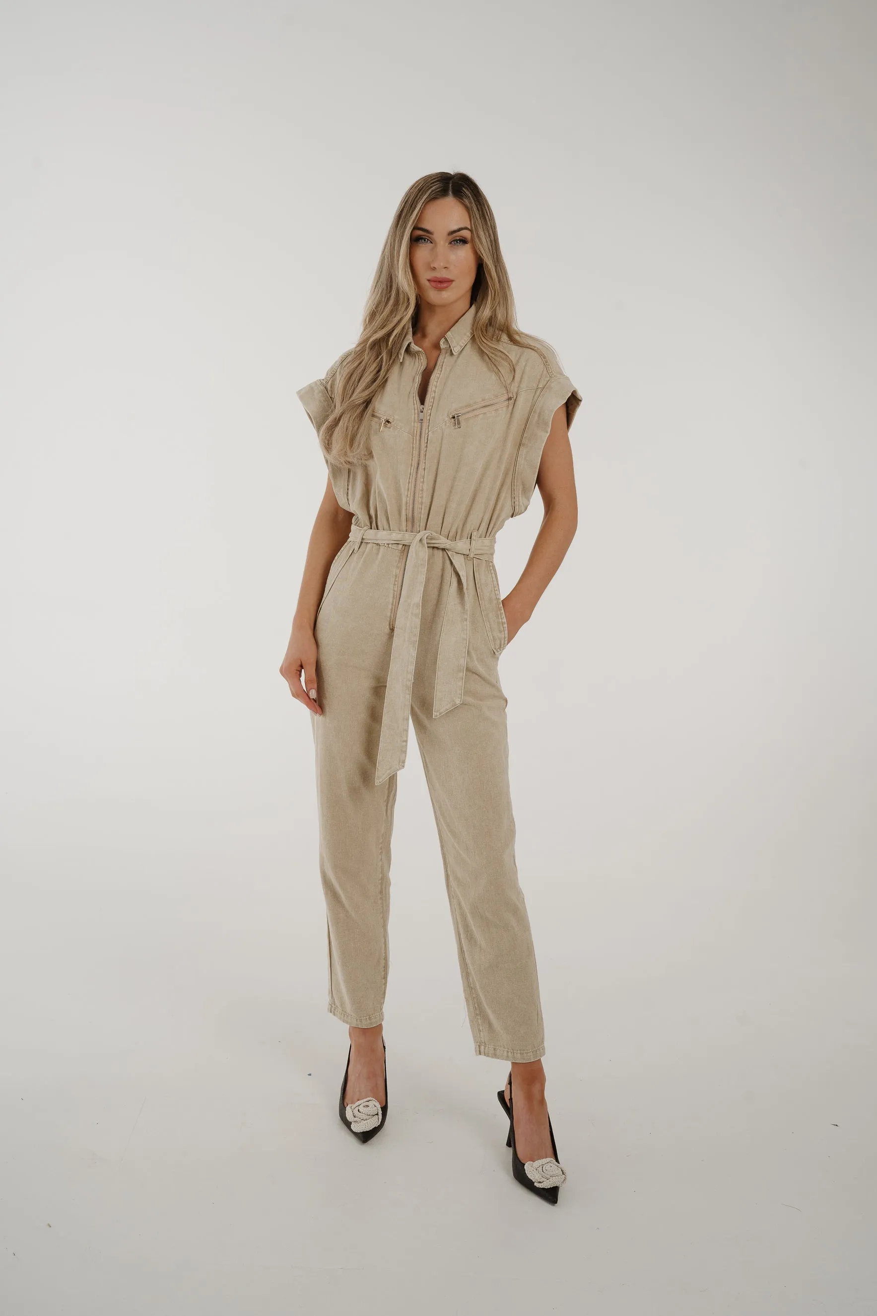 Cora Short Sleeve Jumpsuit In Neutral