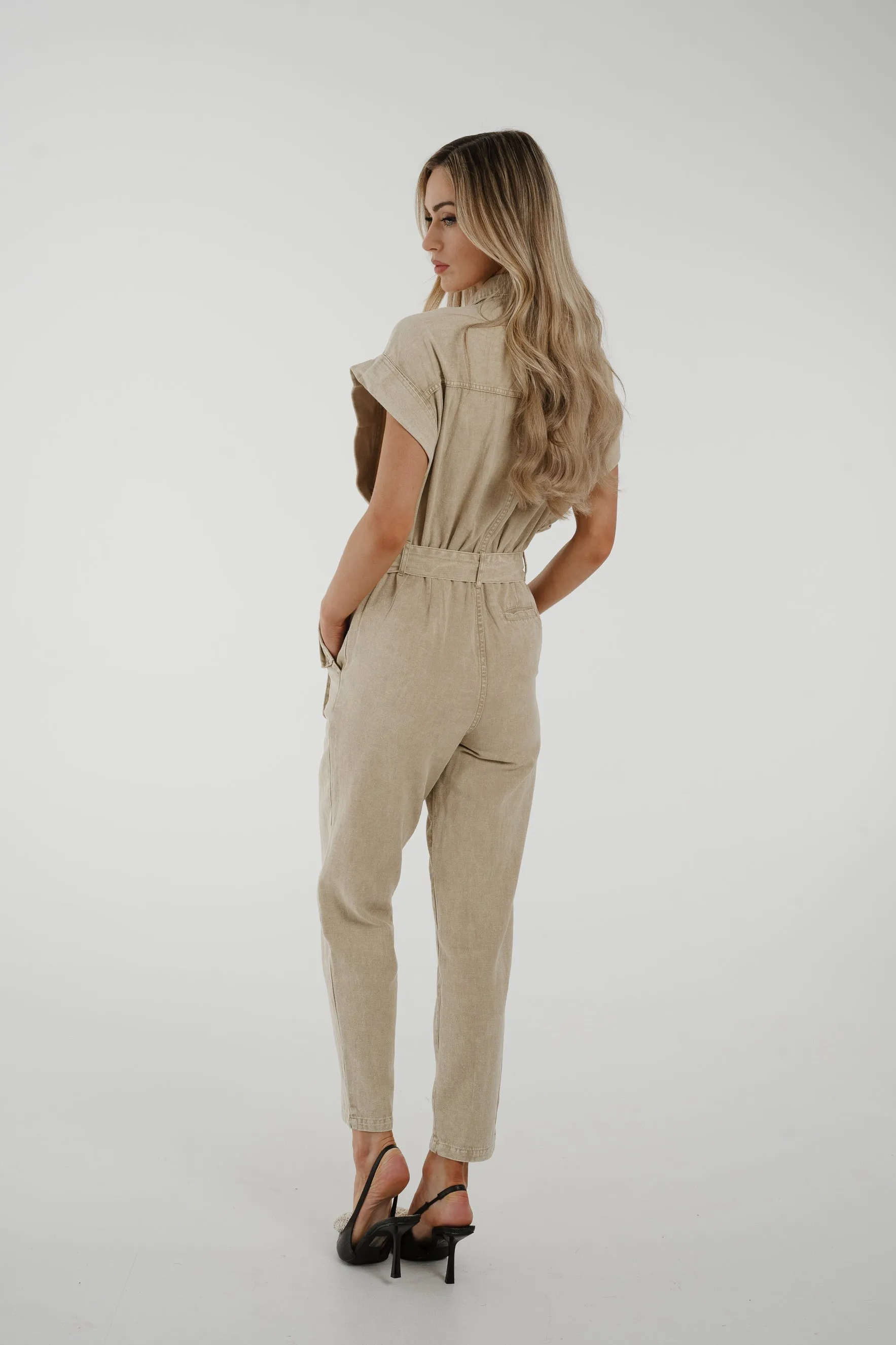 Cora Short Sleeve Jumpsuit In Neutral