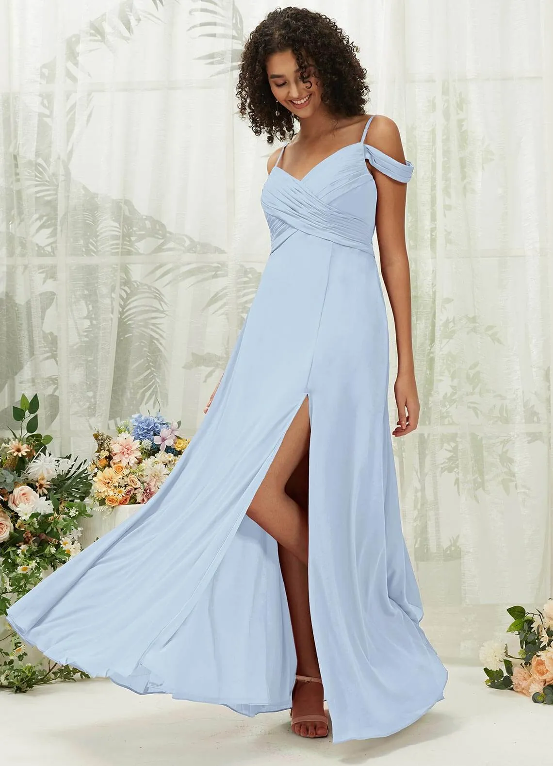 Cornflower Blue Sweetheart Chiffon Convertible Bridesmaid Dress Pocket