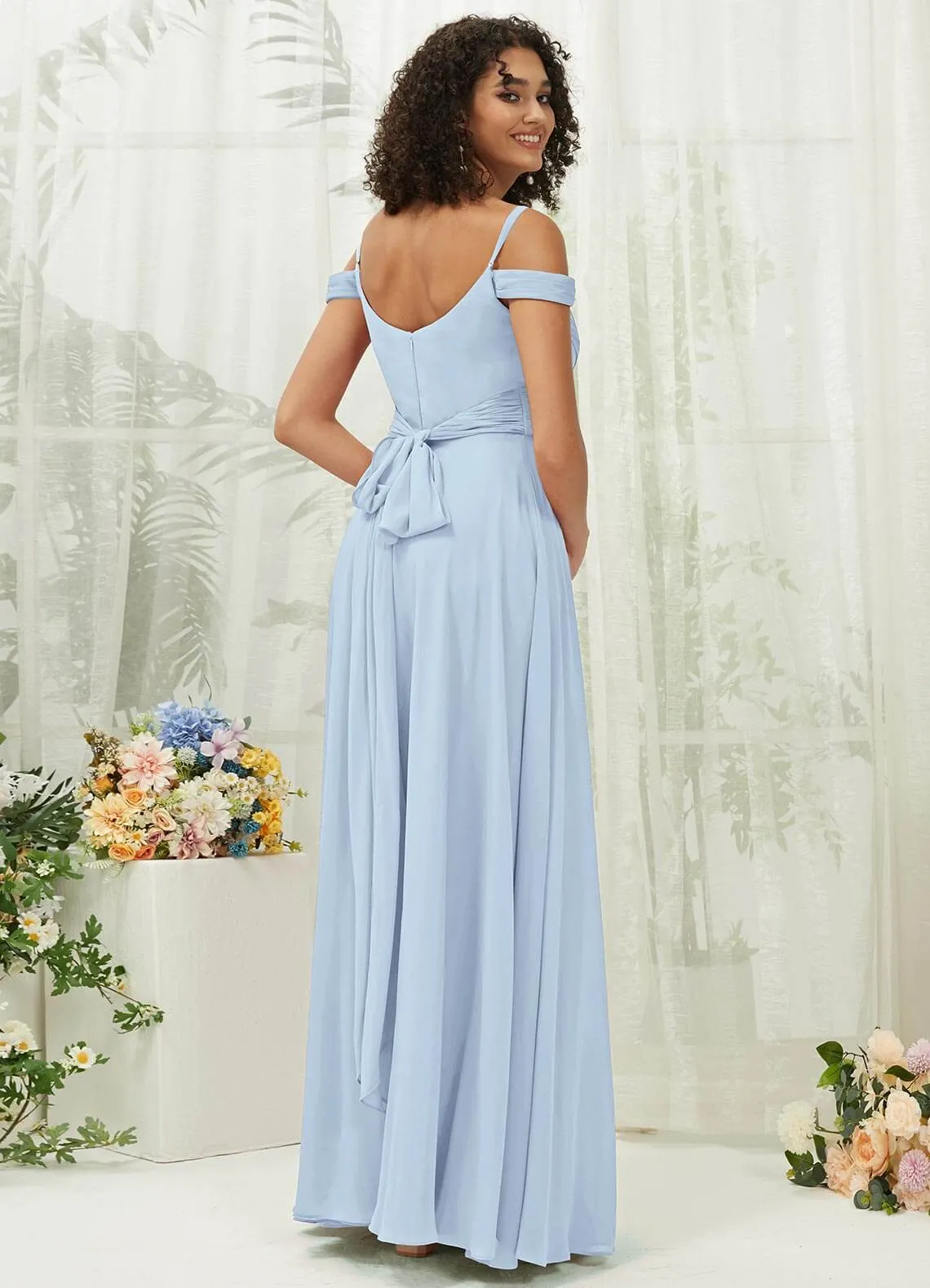 Cornflower Blue Sweetheart Chiffon Convertible Bridesmaid Dress Pocket