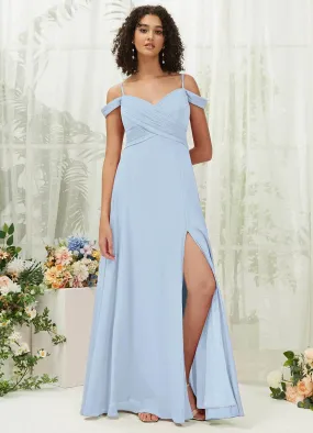 Cornflower Blue Sweetheart Chiffon Convertible Bridesmaid Dress Pocket