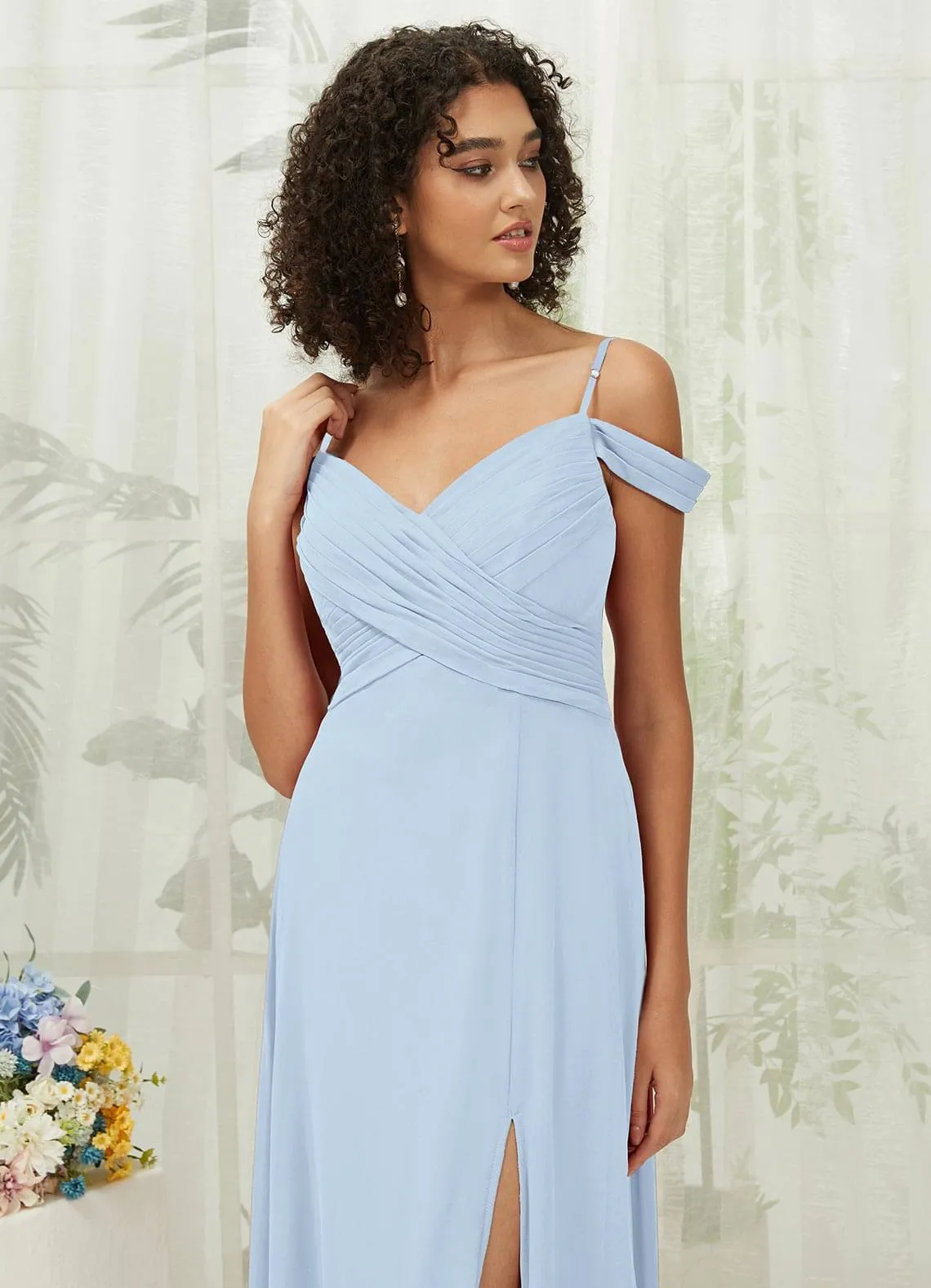 Cornflower Blue Sweetheart Chiffon Convertible Bridesmaid Dress Pocket