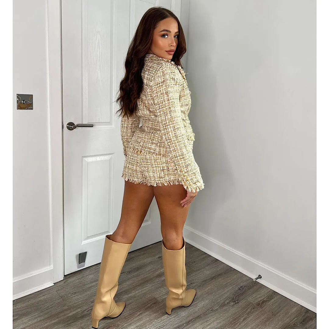 CRUZ Gold Tweed Blazer & Shorts Set