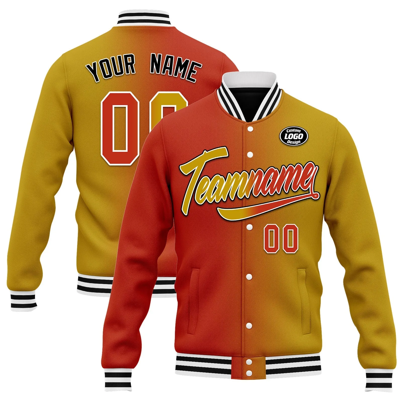 Custom Gradient Fashion Jacket Bomber Full-Snap Varsity Letterman Personalized Jacket FZ005-D028015-18