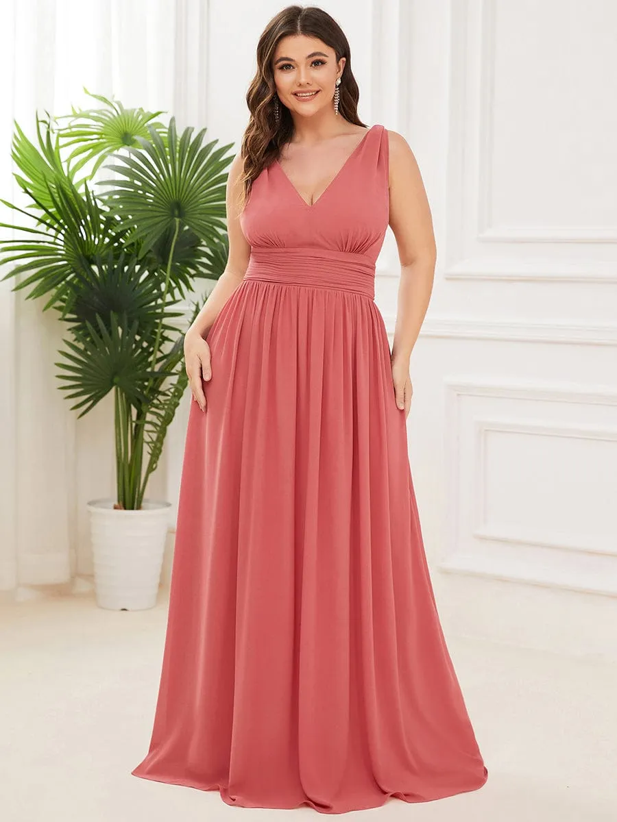 Custom Size Chiffon Sleeveless V-Neck Maxi Bridesmaid Dress