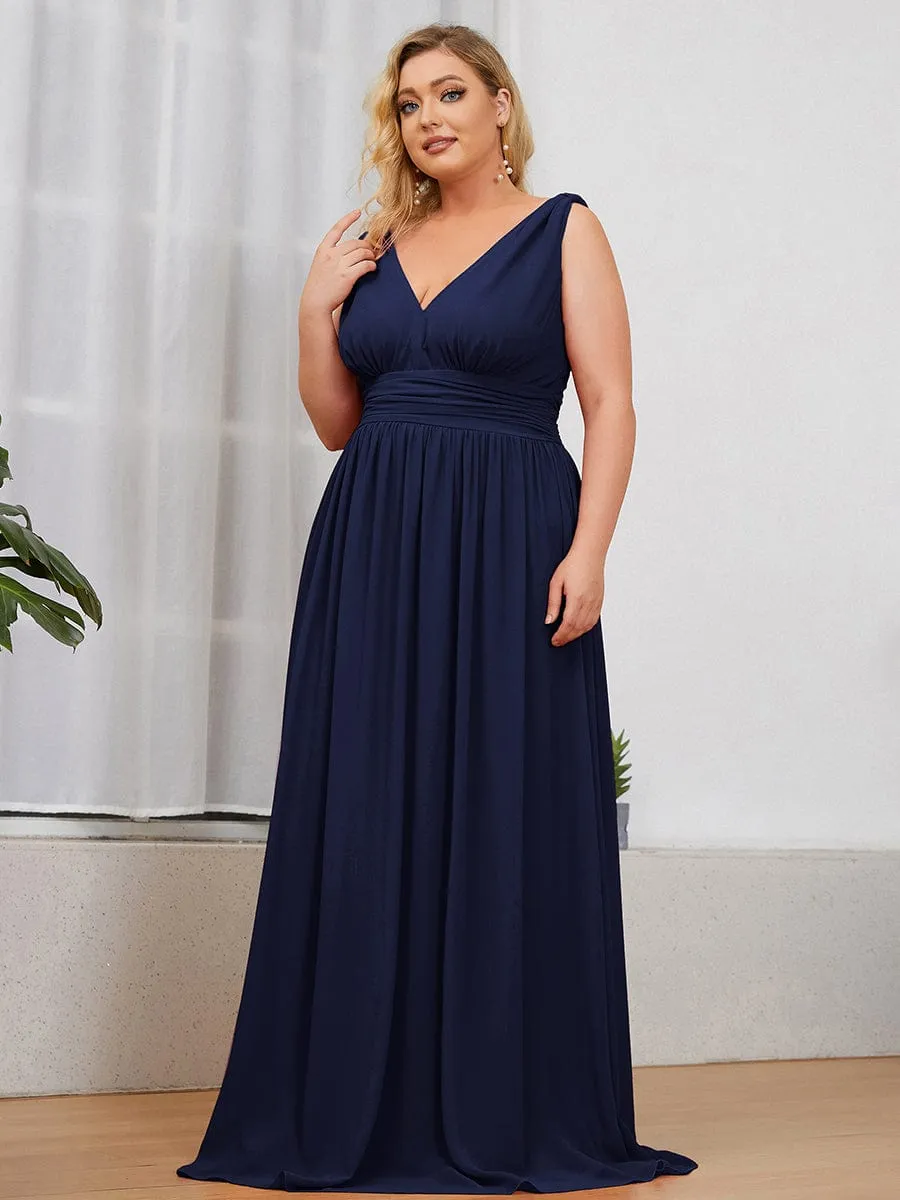 Custom Size Chiffon Sleeveless V-Neck Maxi Bridesmaid Dress