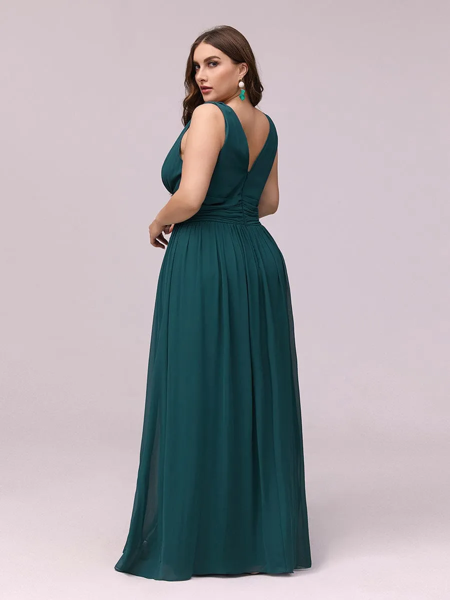 Custom Size Chiffon Sleeveless V-Neck Maxi Bridesmaid Dress