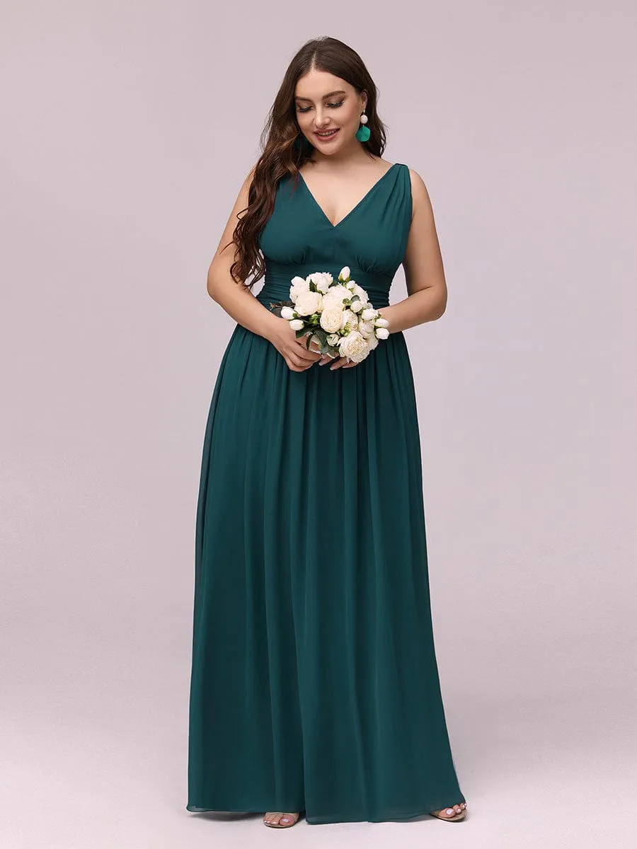 Custom Size Chiffon Sleeveless V-Neck Maxi Bridesmaid Dress