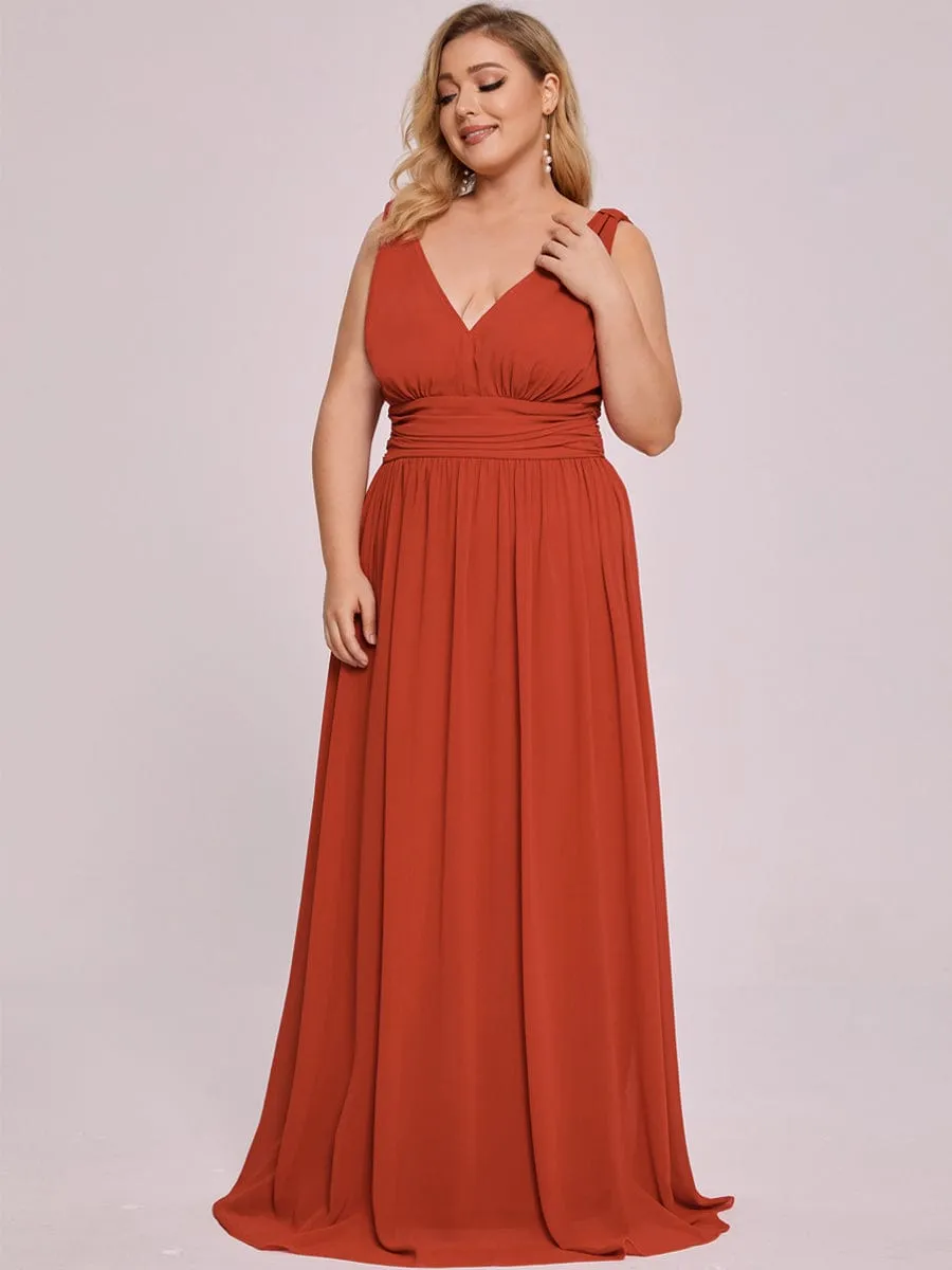 Custom Size Chiffon Sleeveless V-Neck Maxi Bridesmaid Dress