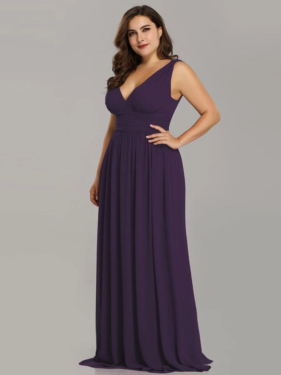 Custom Size Chiffon Sleeveless V-Neck Maxi Bridesmaid Dress