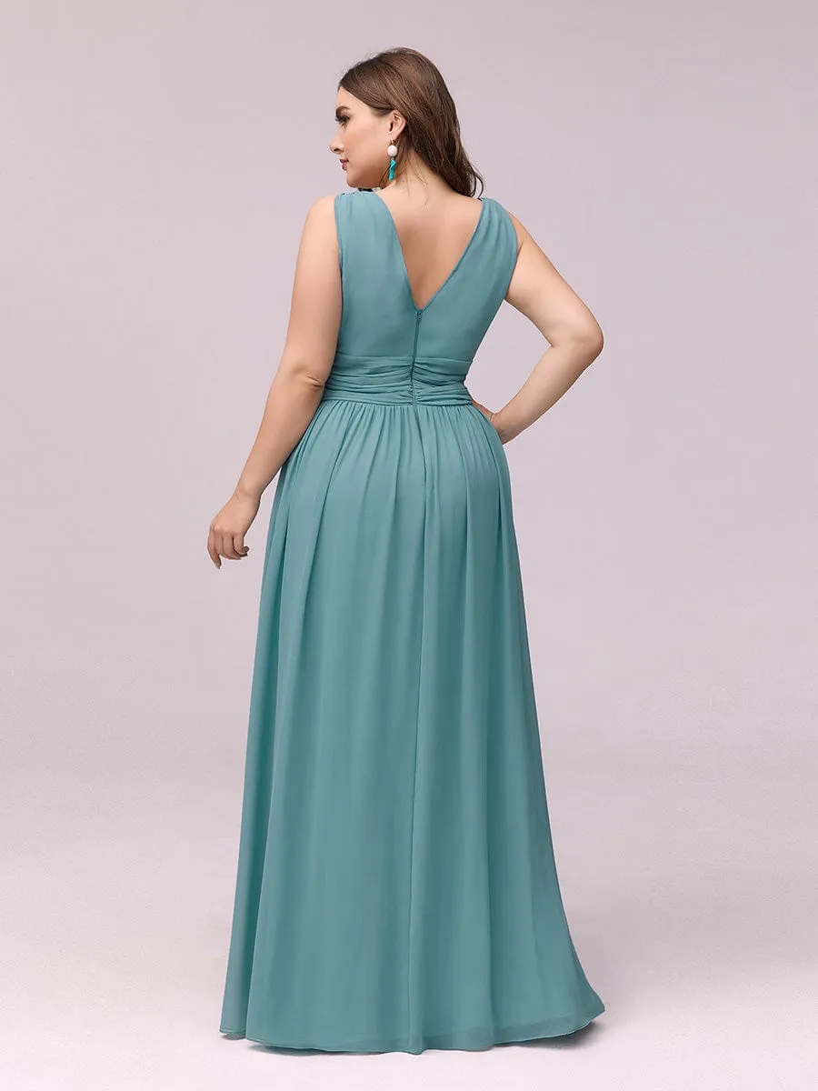 Custom Size Chiffon Sleeveless V-Neck Maxi Bridesmaid Dress