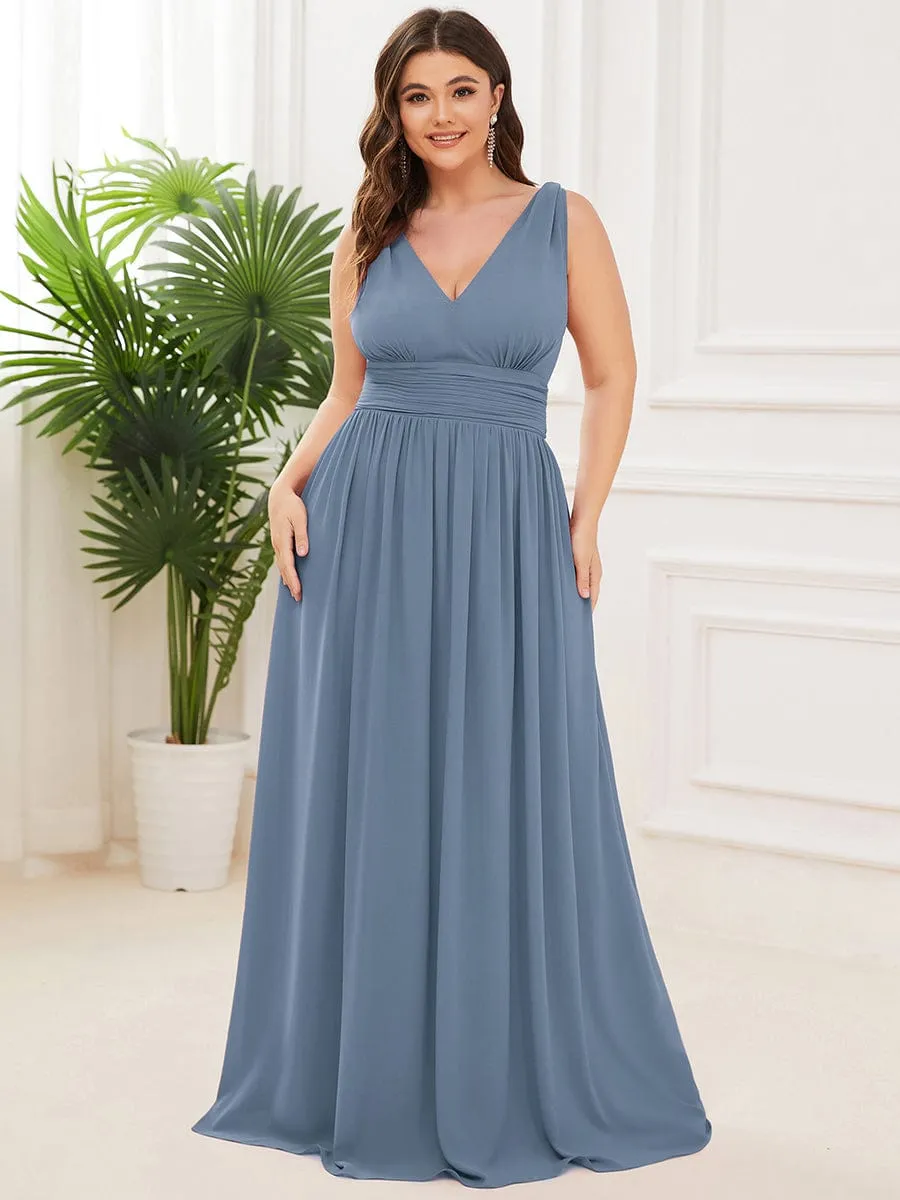 Custom Size Chiffon Sleeveless V-Neck Maxi Bridesmaid Dress