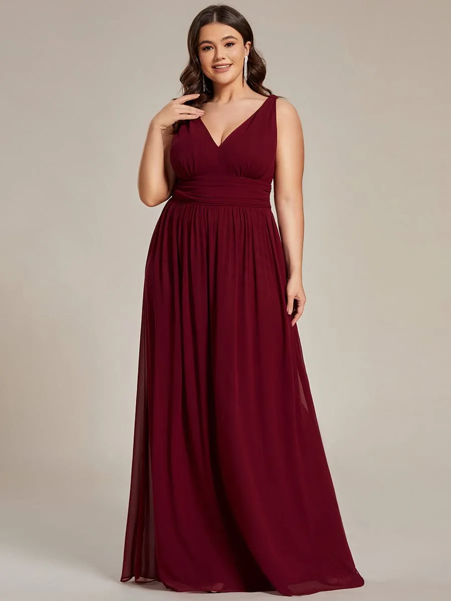 Custom Size Chiffon Sleeveless V-Neck Maxi Bridesmaid Dress