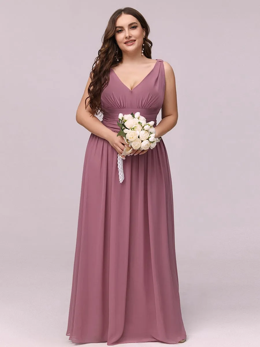 Custom Size Chiffon Sleeveless V-Neck Maxi Bridesmaid Dress