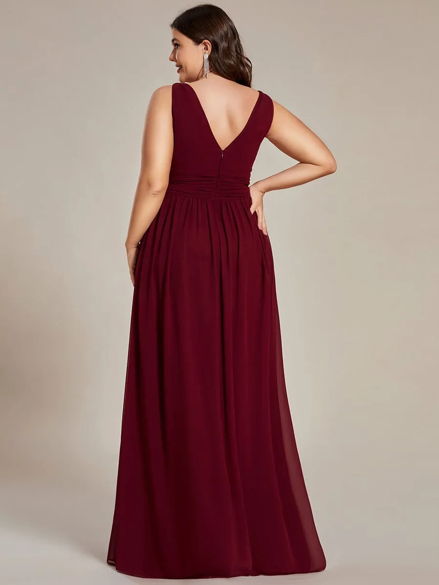 Custom Size Chiffon Sleeveless V-Neck Maxi Bridesmaid Dress