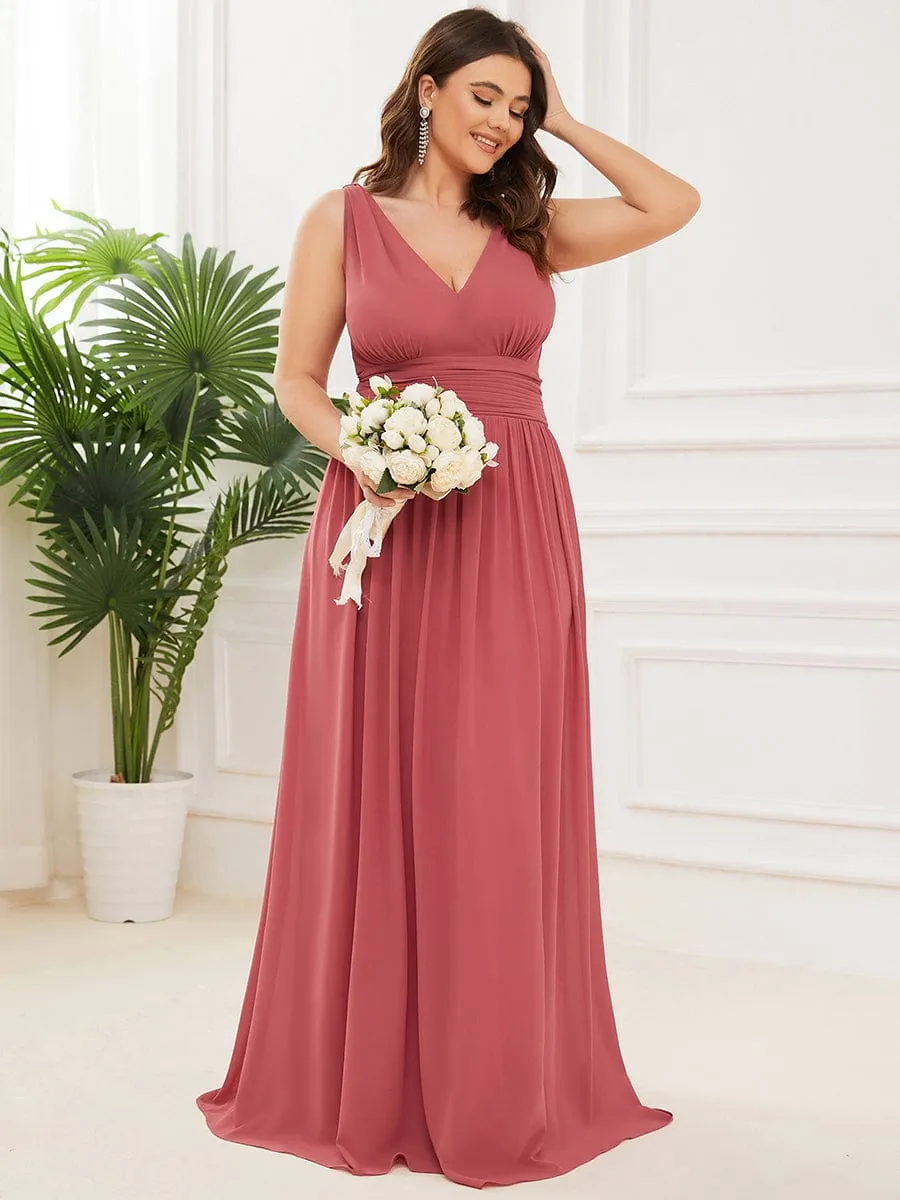 Custom Size Chiffon Sleeveless V-Neck Maxi Bridesmaid Dress