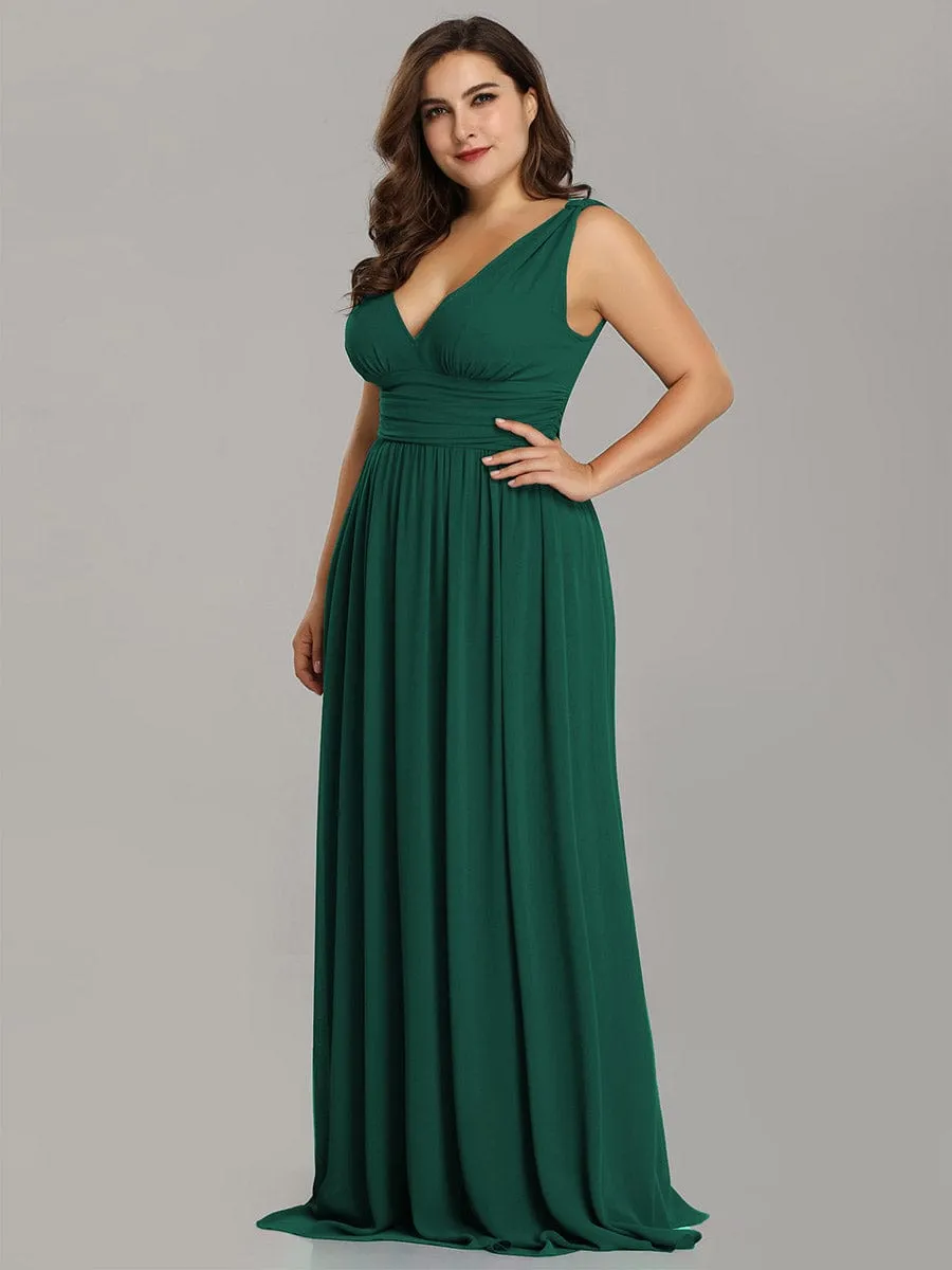 Custom Size Chiffon Sleeveless V-Neck Maxi Bridesmaid Dress