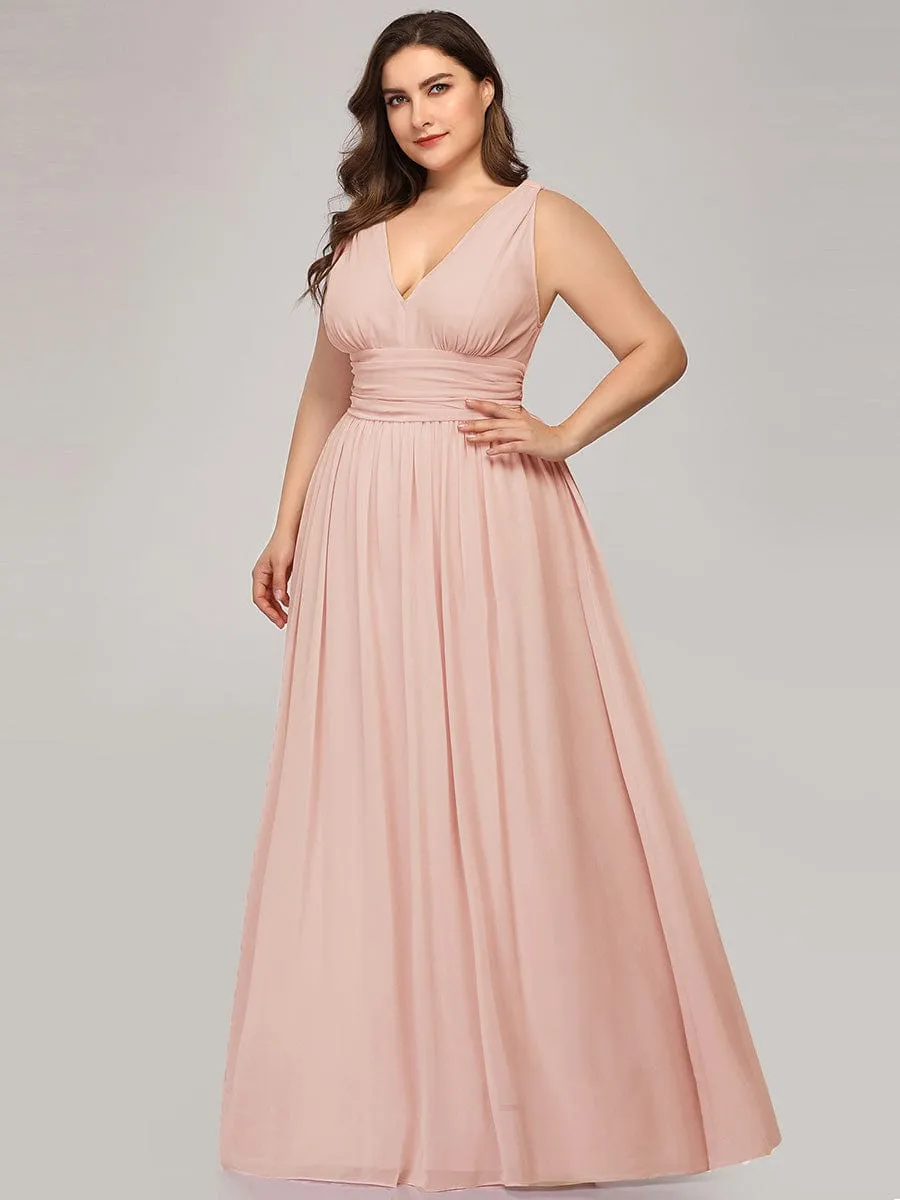 Custom Size Chiffon Sleeveless V-Neck Maxi Bridesmaid Dress