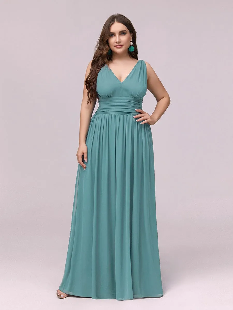 Custom Size Chiffon Sleeveless V-Neck Maxi Bridesmaid Dress