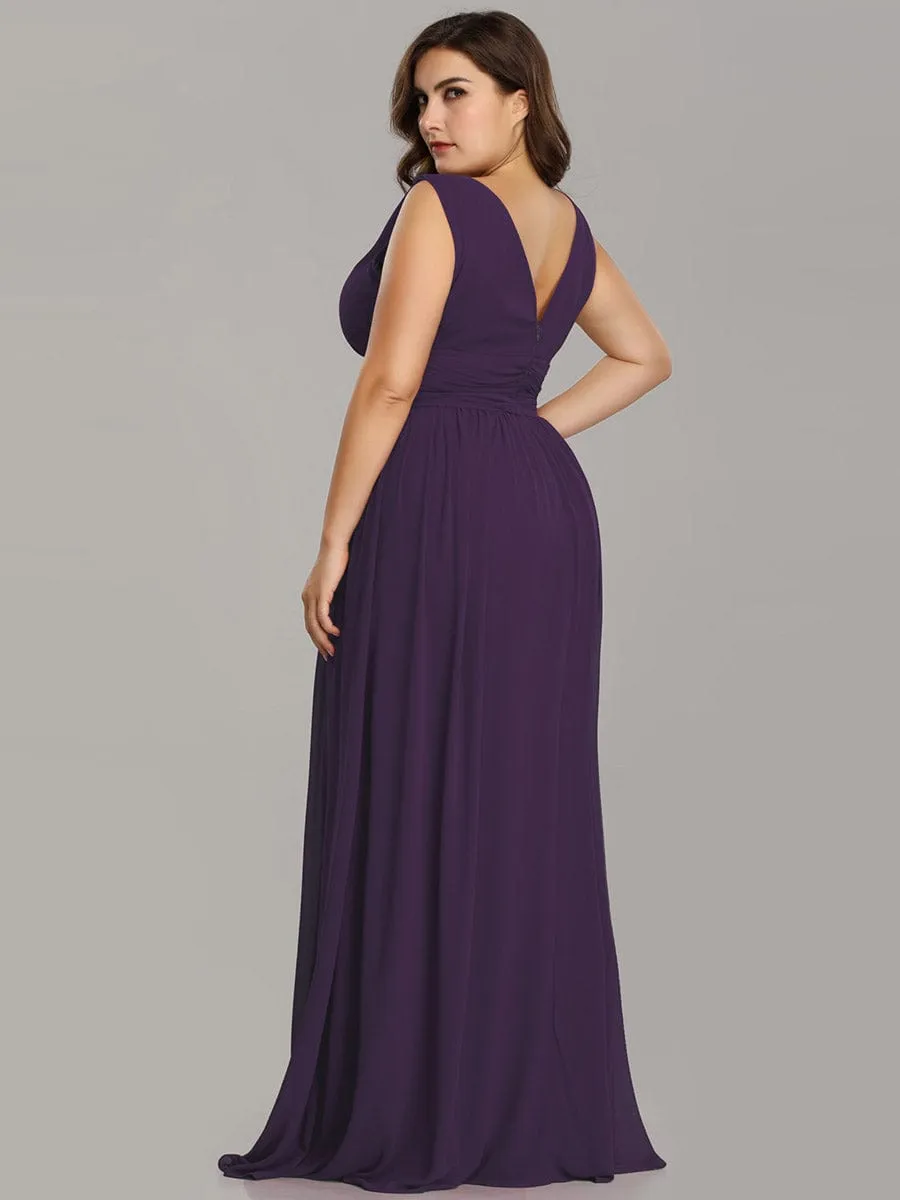 Custom Size Chiffon Sleeveless V-Neck Maxi Bridesmaid Dress