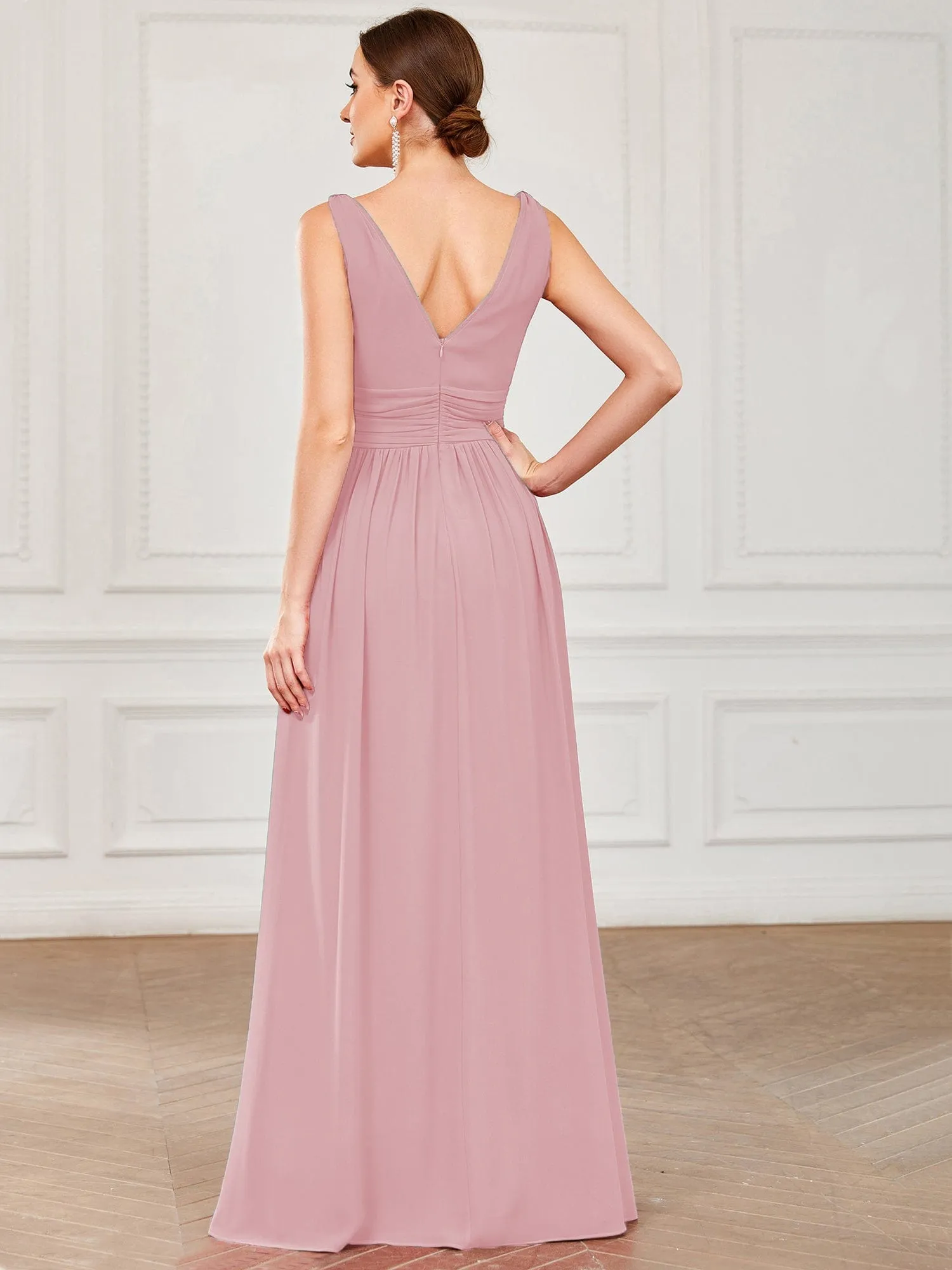 Custom Size Chiffon Sleeveless V-Neck Maxi Bridesmaid Dress