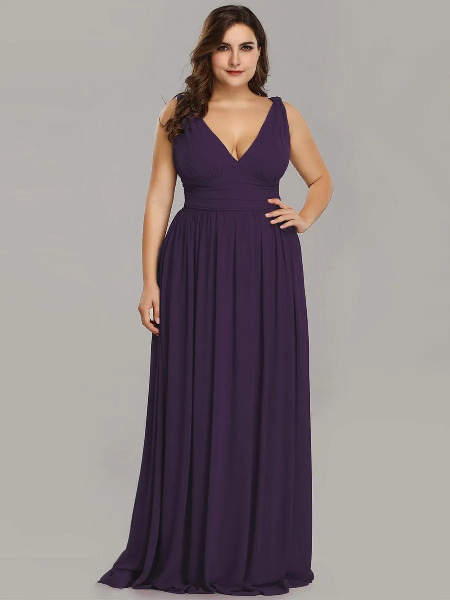 Custom Size Chiffon Sleeveless V-Neck Maxi Bridesmaid Dress