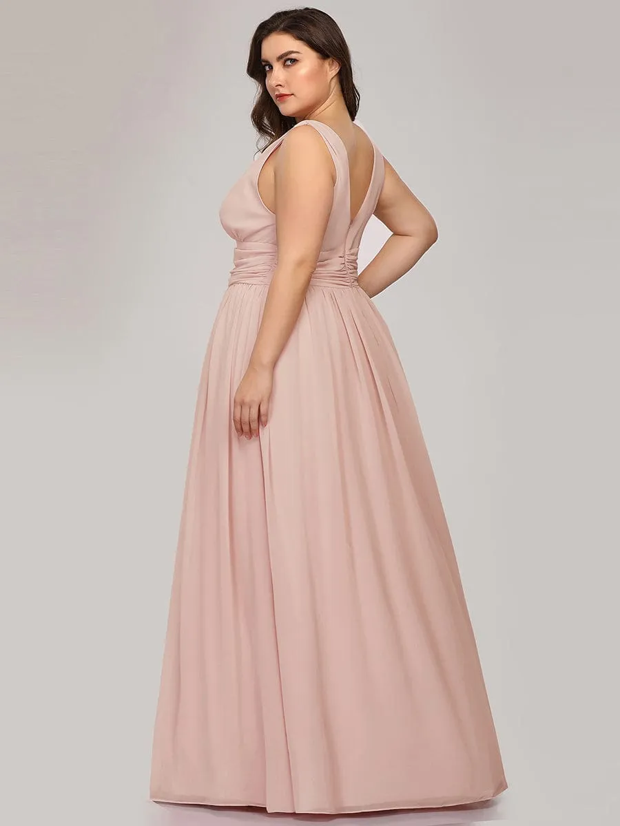 Custom Size Chiffon Sleeveless V-Neck Maxi Bridesmaid Dress