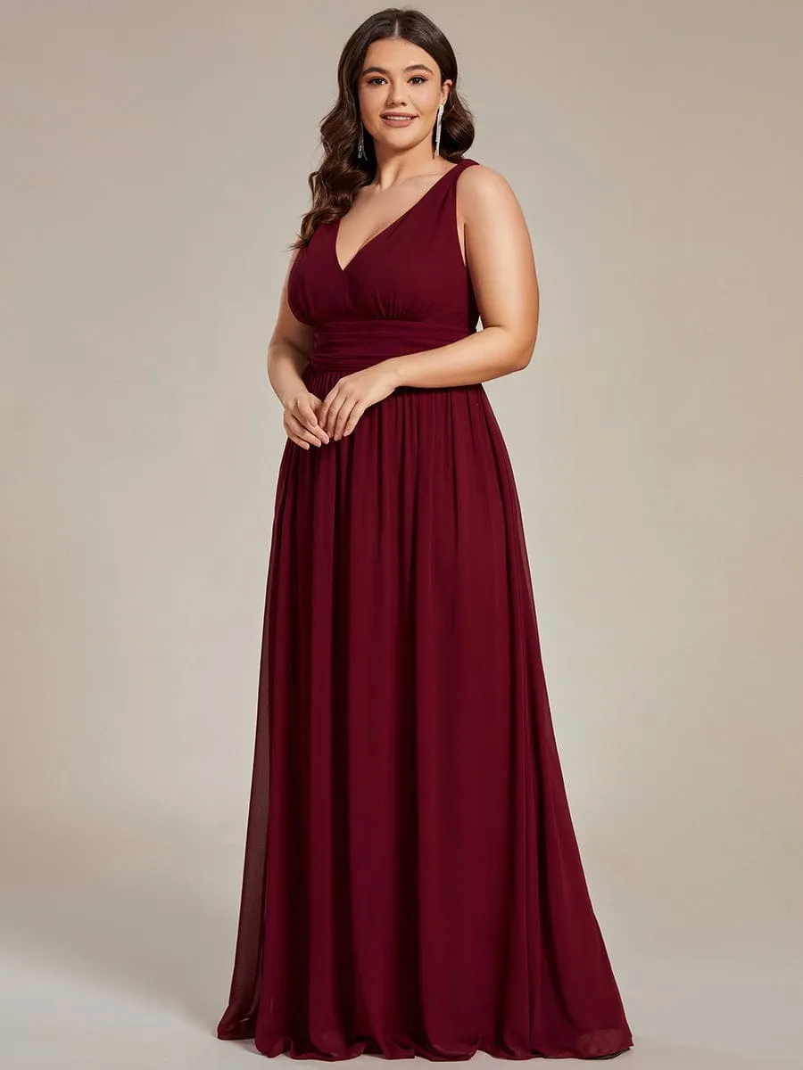 Custom Size Chiffon Sleeveless V-Neck Maxi Bridesmaid Dress