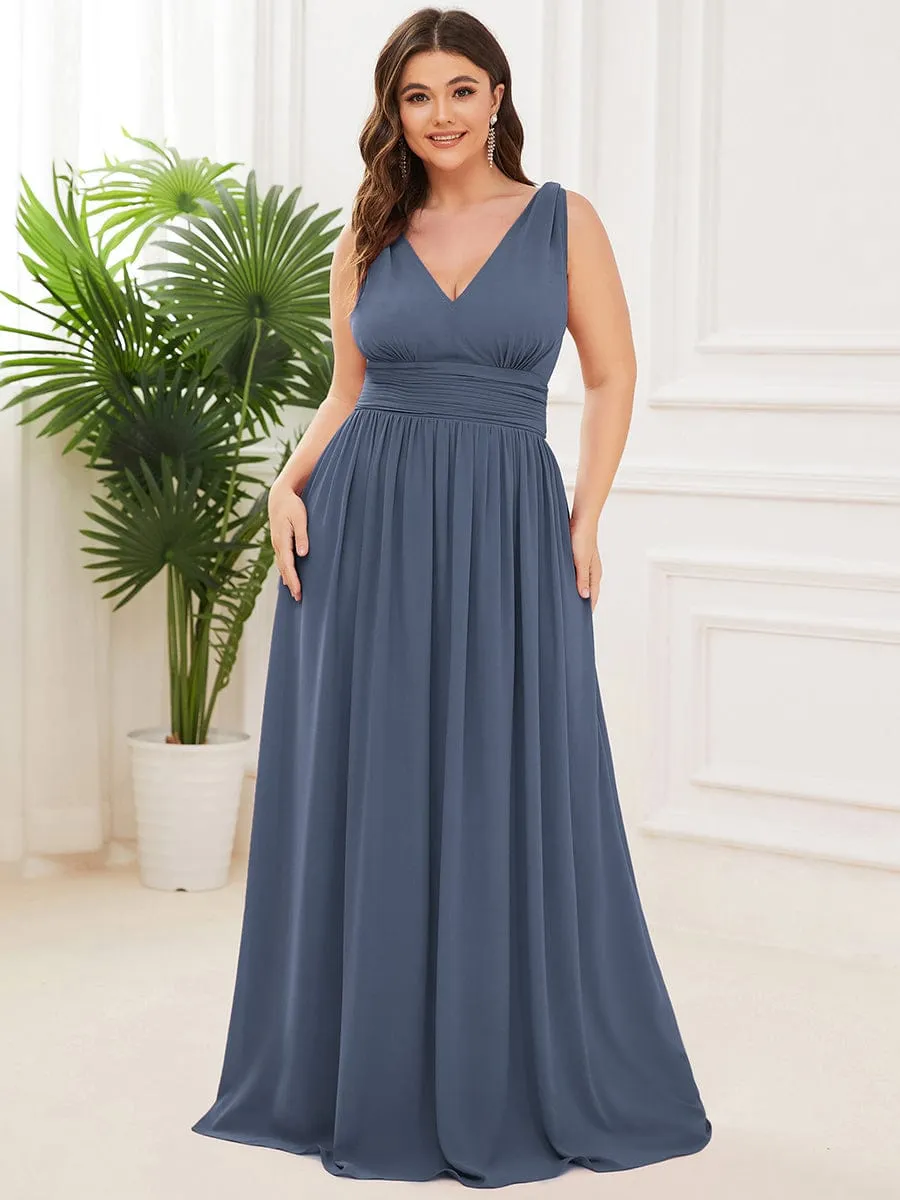 Custom Size Chiffon Sleeveless V-Neck Maxi Bridesmaid Dress