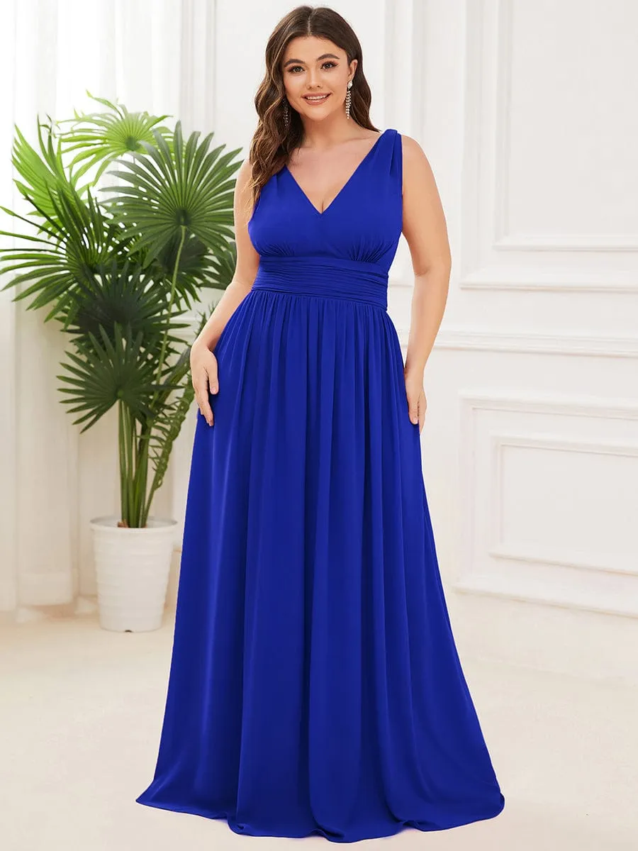 Custom Size Chiffon Sleeveless V-Neck Maxi Bridesmaid Dress