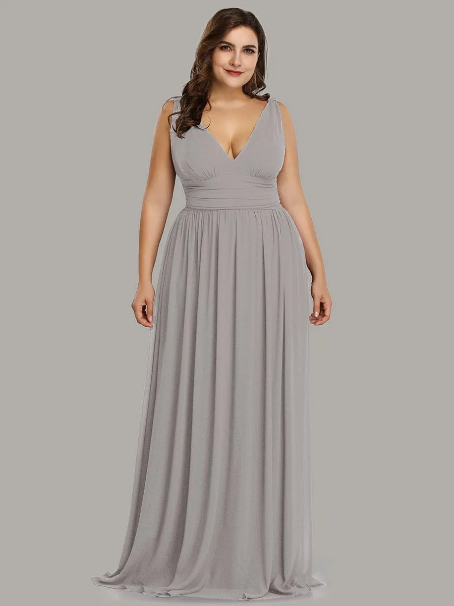 Custom Size Chiffon Sleeveless V-Neck Maxi Bridesmaid Dress