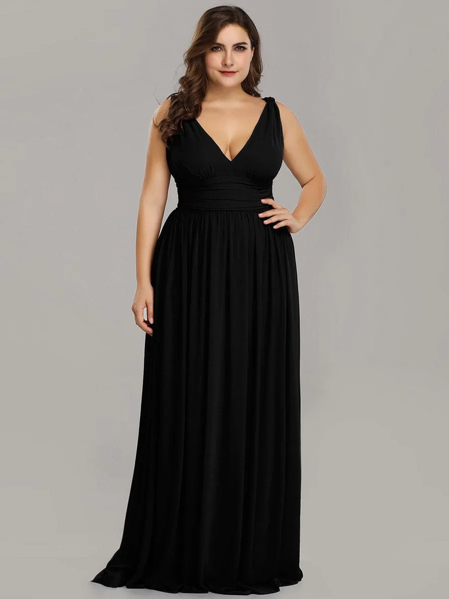 Custom Size Chiffon Sleeveless V-Neck Maxi Bridesmaid Dress