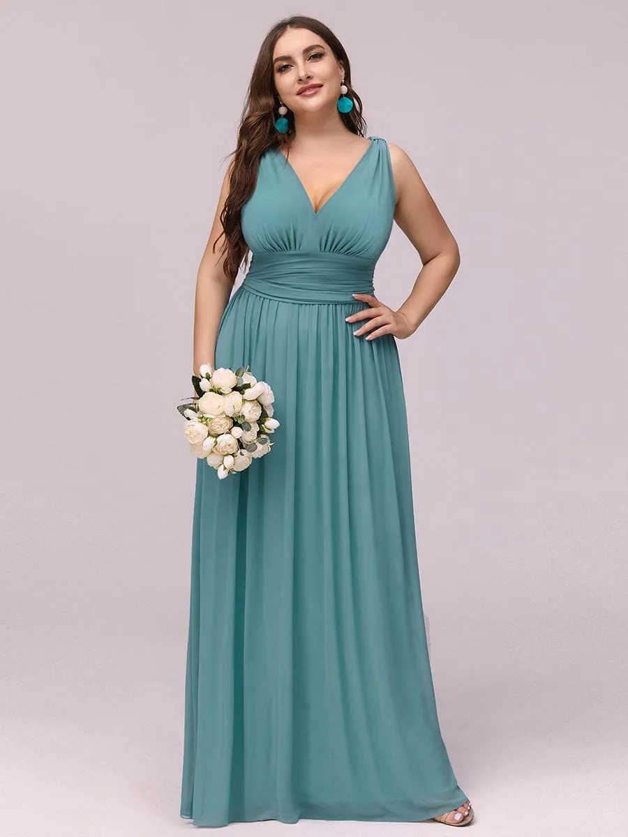 Custom Size Chiffon Sleeveless V-Neck Maxi Bridesmaid Dress