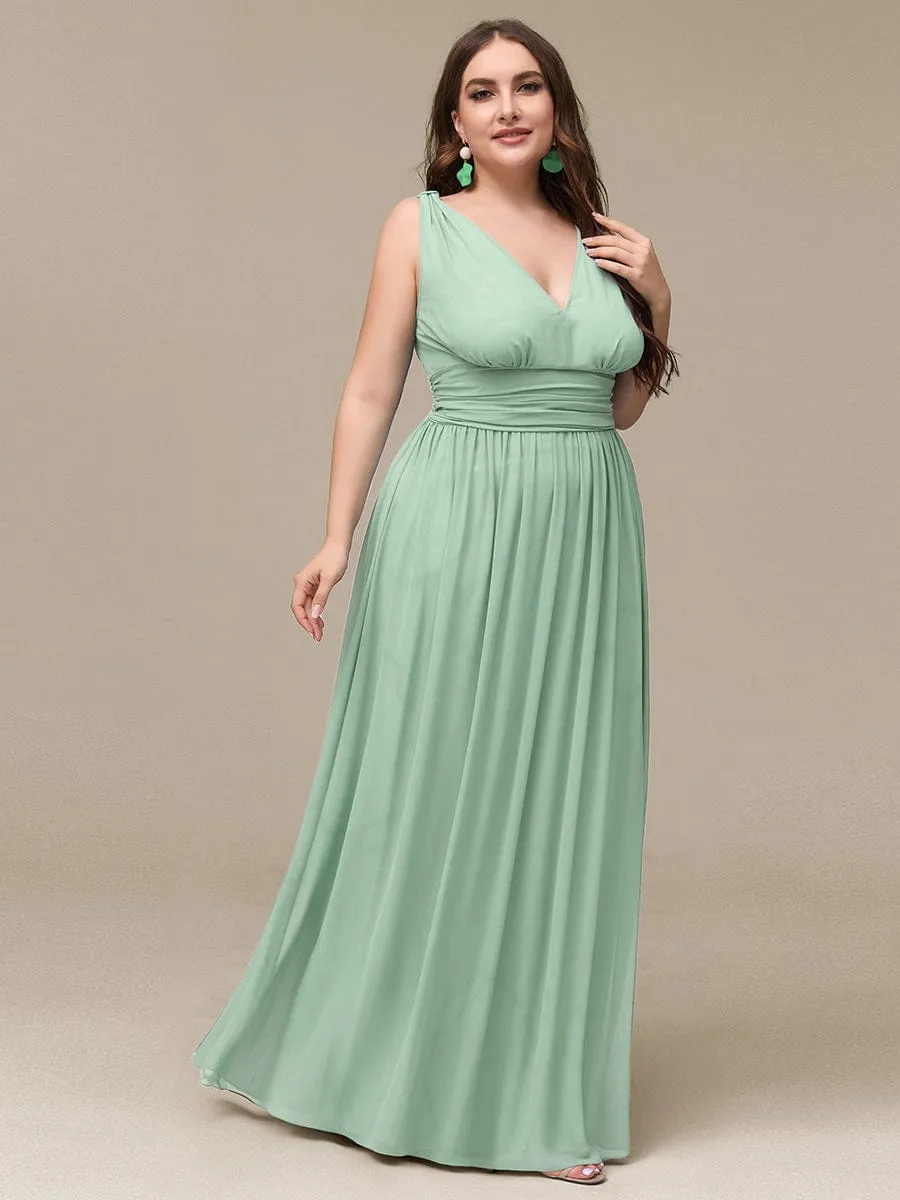 Custom Size Chiffon Sleeveless V-Neck Maxi Bridesmaid Dress