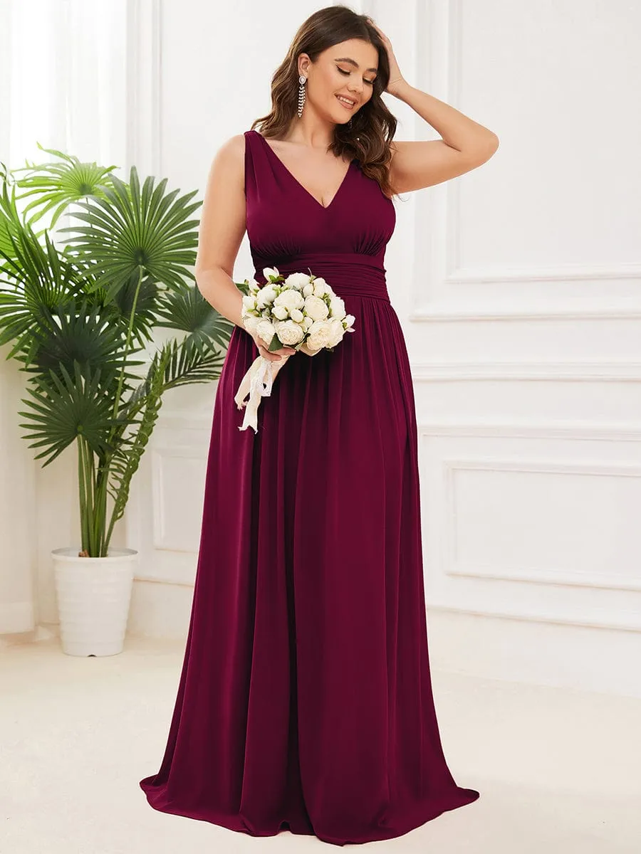 Custom Size Chiffon Sleeveless V-Neck Maxi Bridesmaid Dress