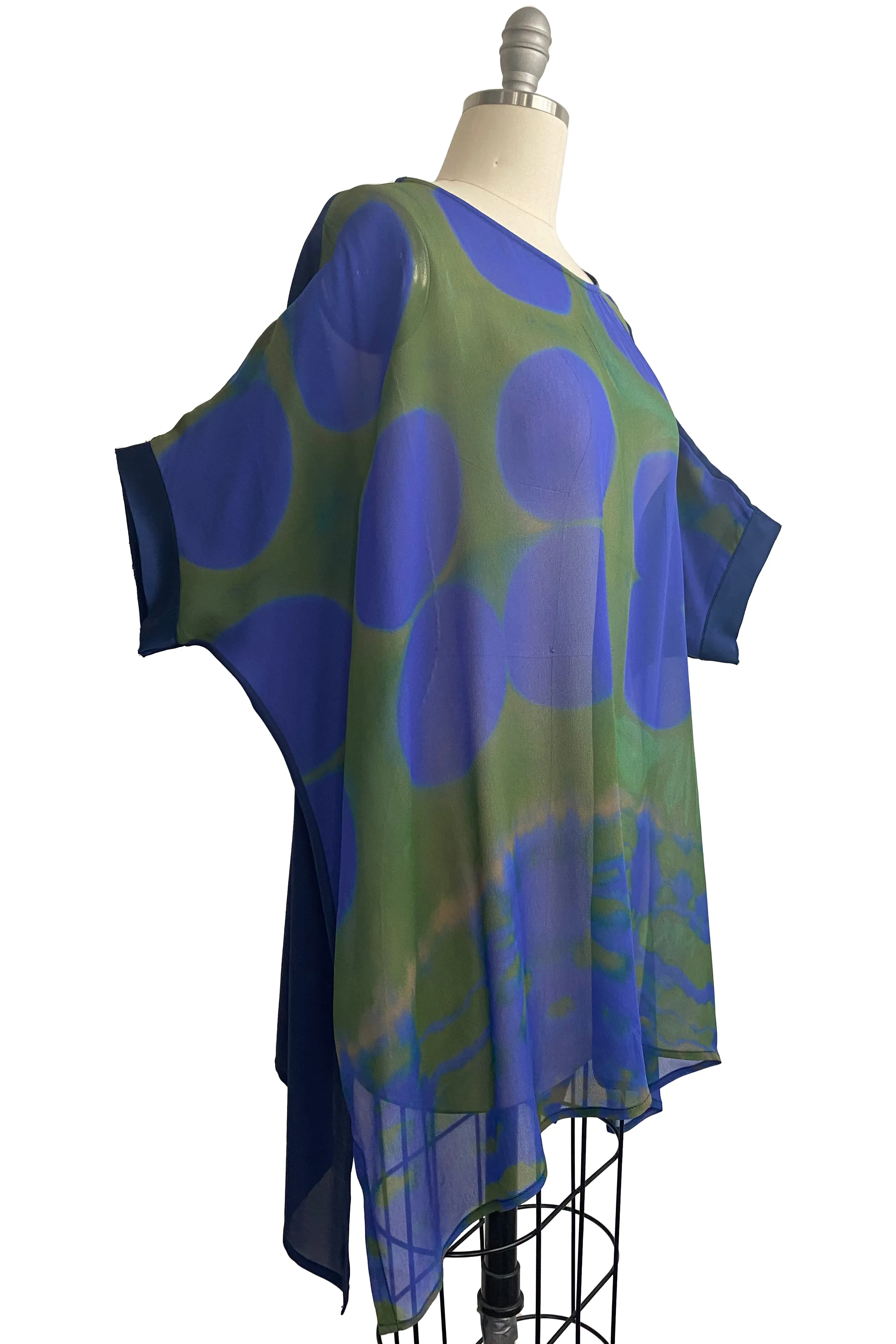 Deb Tunic Chiffon w/ Itajime Circle Dye -  Green, Indigo, & Navy