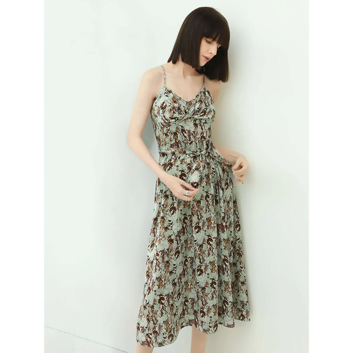 Delicate Grassland Green Strappy Chiffon Maxi Dress