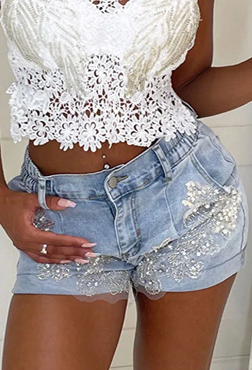 Diamonds & Pearls Blue Denim Short