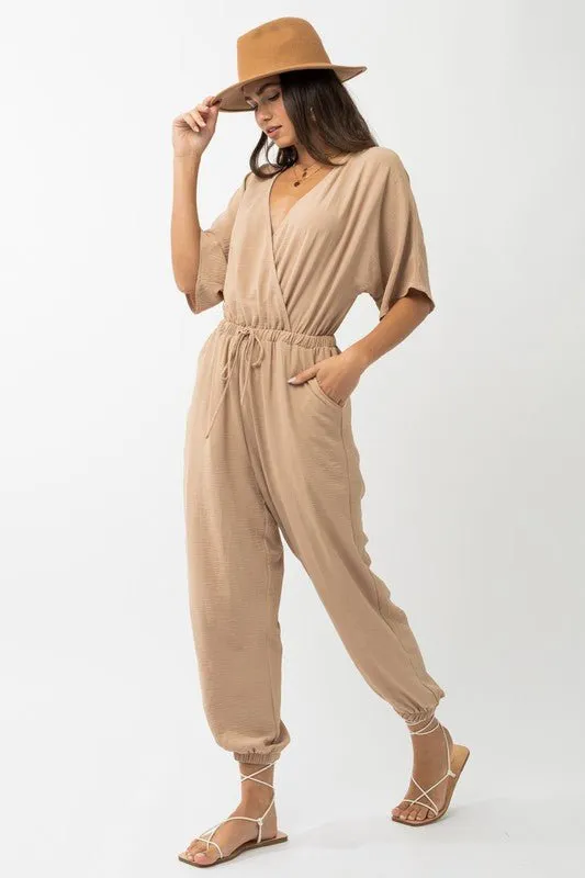 Dolman Sleeve Surplice Jumpsuit