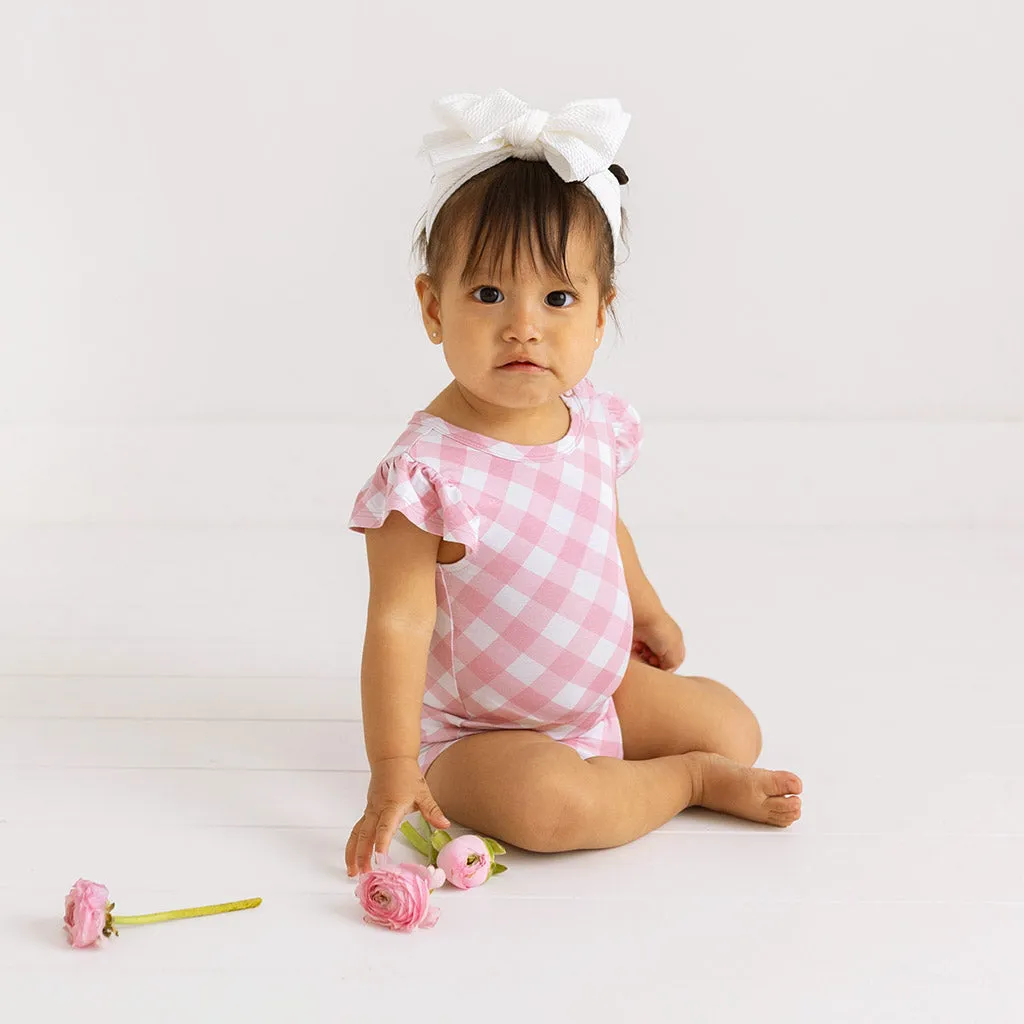 Dusty Rose Gingham Ruffled Bodysuit