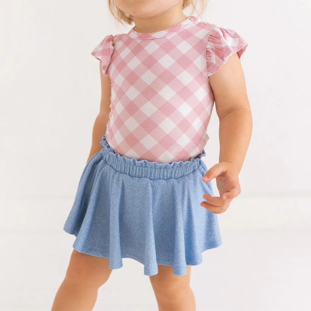 Dusty Rose Gingham Ruffled Bodysuit