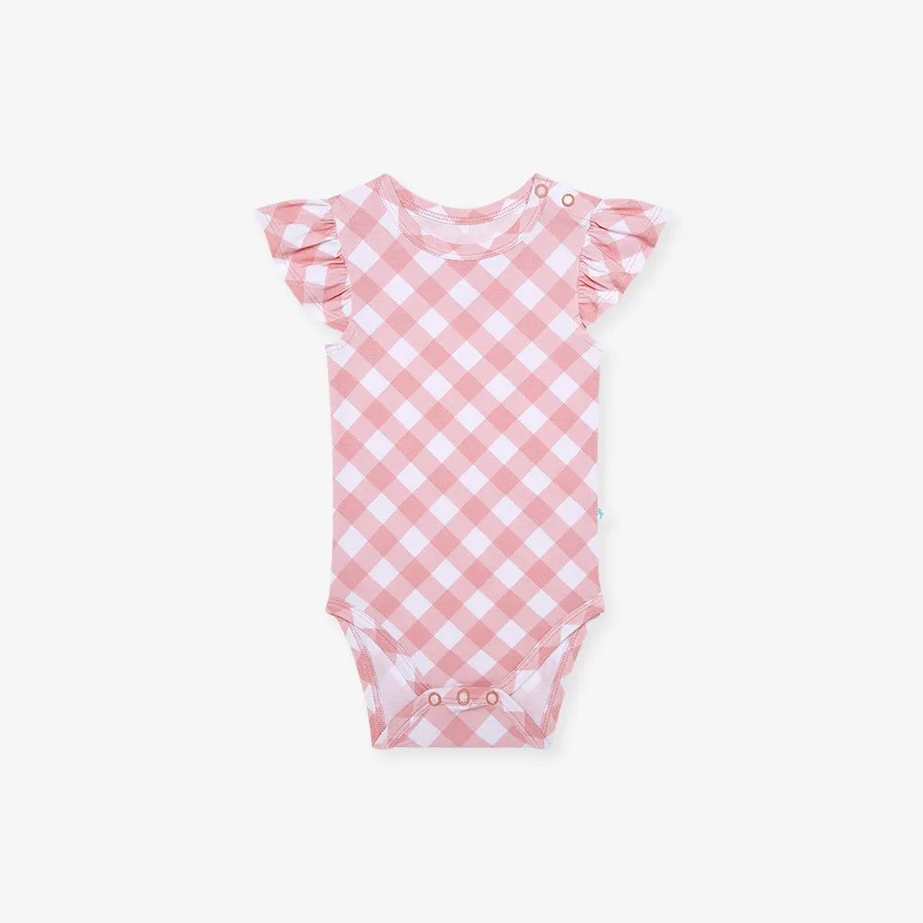 Dusty Rose Gingham Ruffled Bodysuit