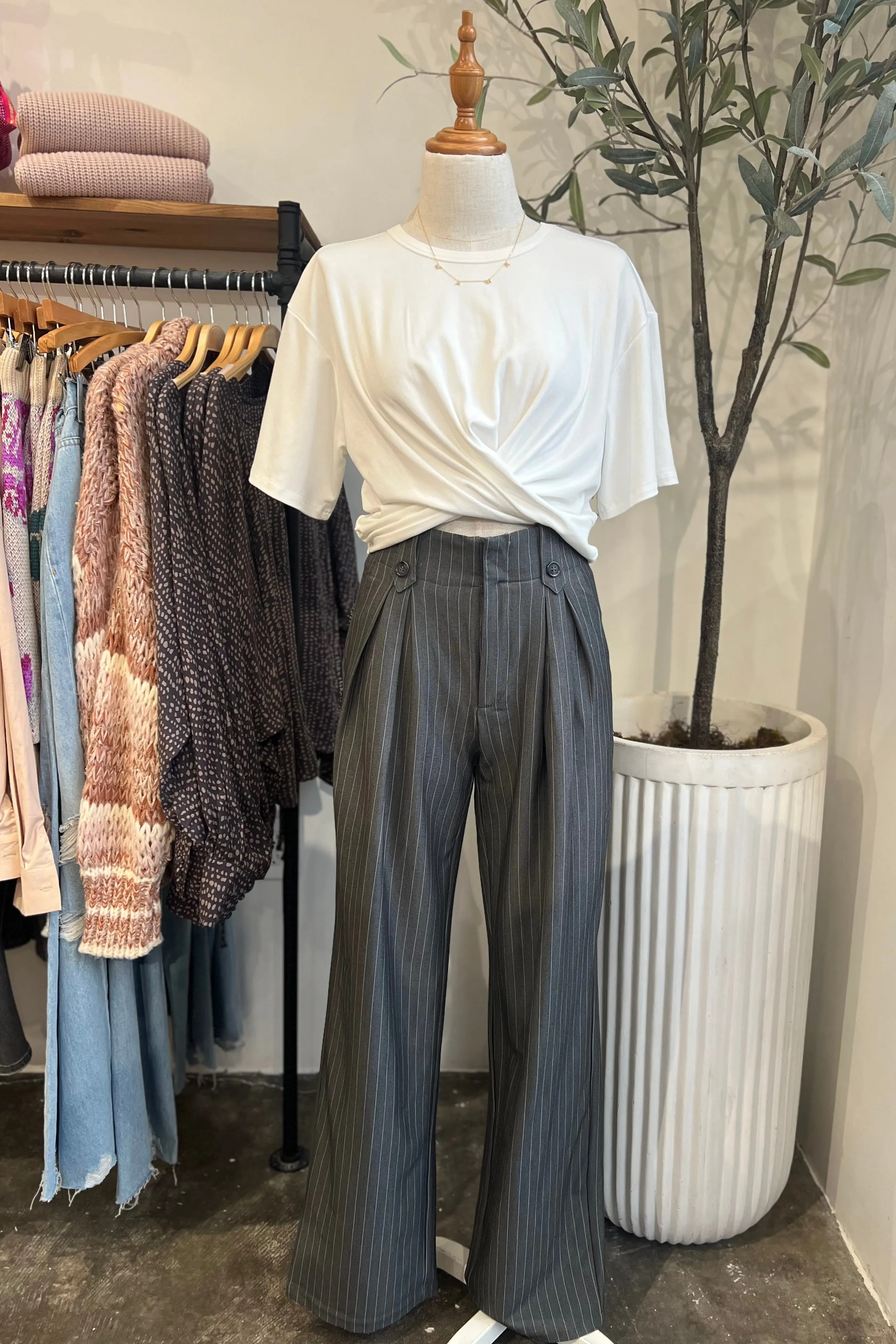 DYLAN PINSTRIPE PLEATED PANTS