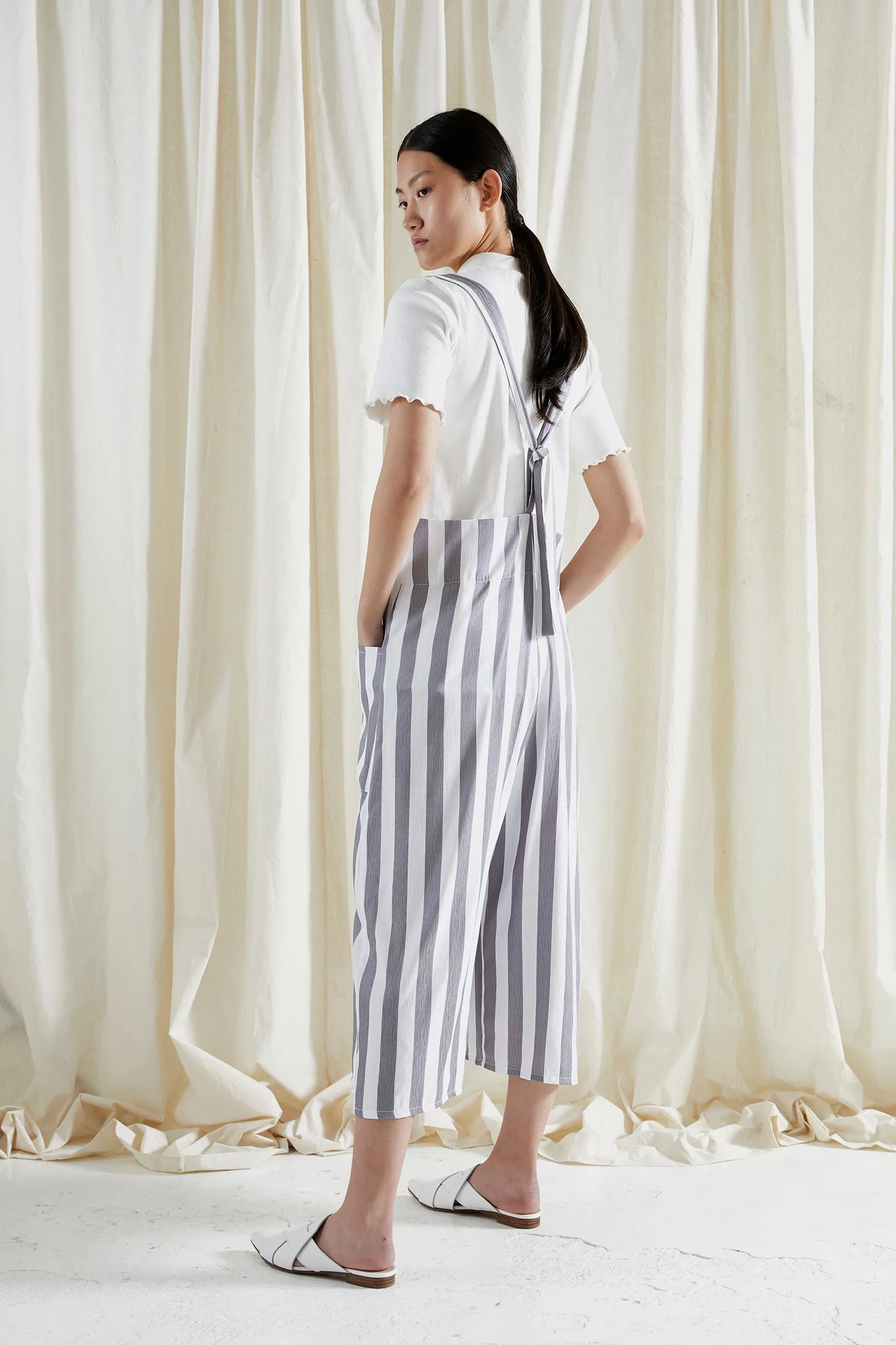 EDEN JUMPSUIT ~ NEUTRAL [ Grey & White Striped Overalls ]