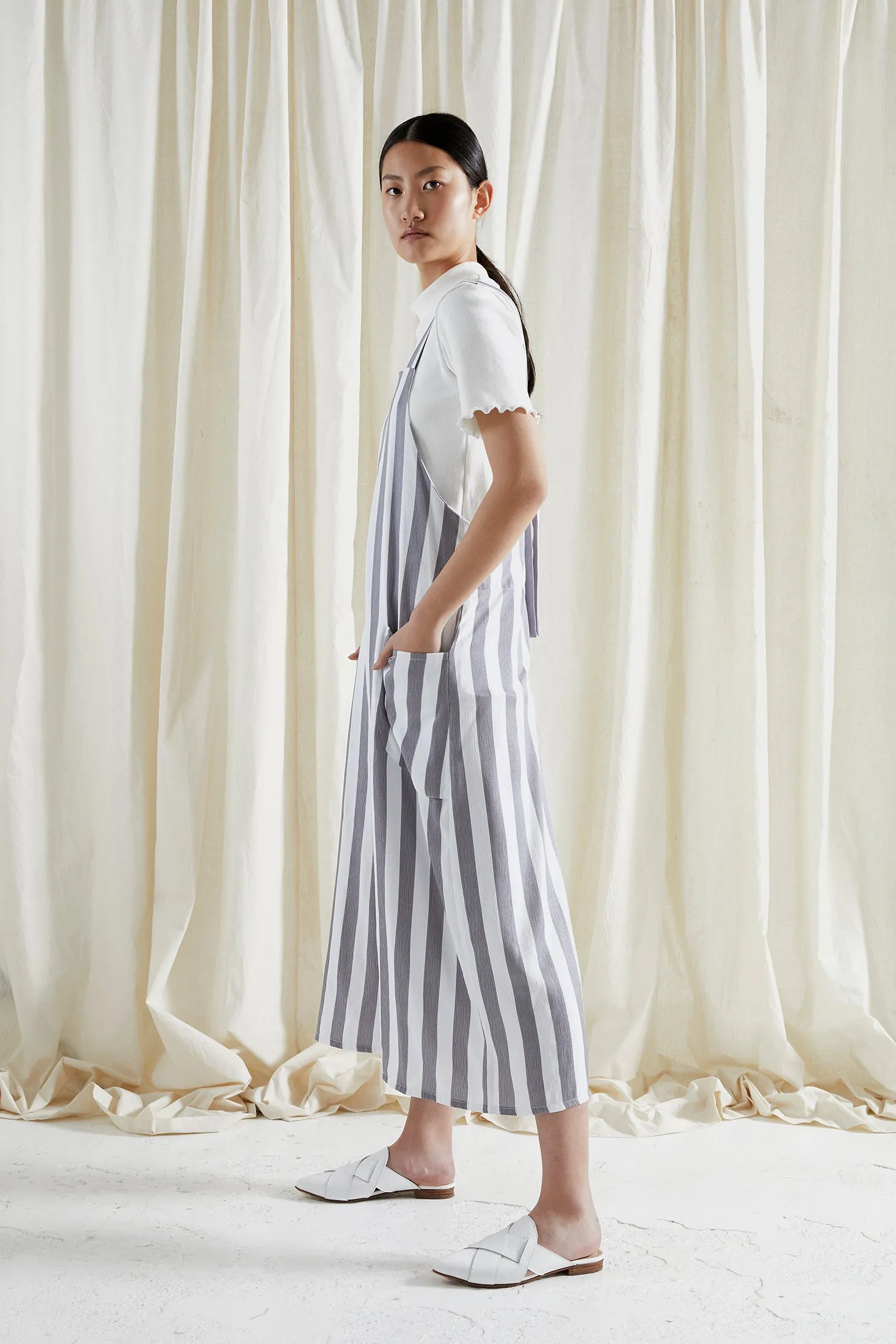 EDEN JUMPSUIT ~ NEUTRAL [ Grey & White Striped Overalls ]